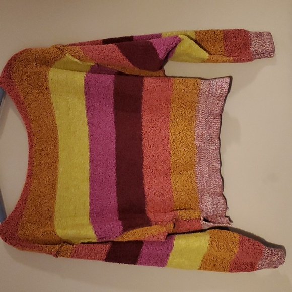 Free People Candyland Striped Pullover Cropped Sweater Size S - Picture 5 of 13